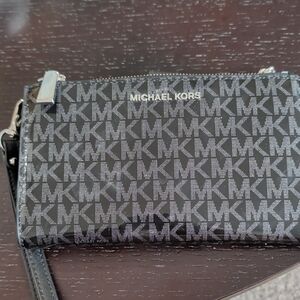 Michael Kors Black Logo Wristlet Wallet with Silver Hardware